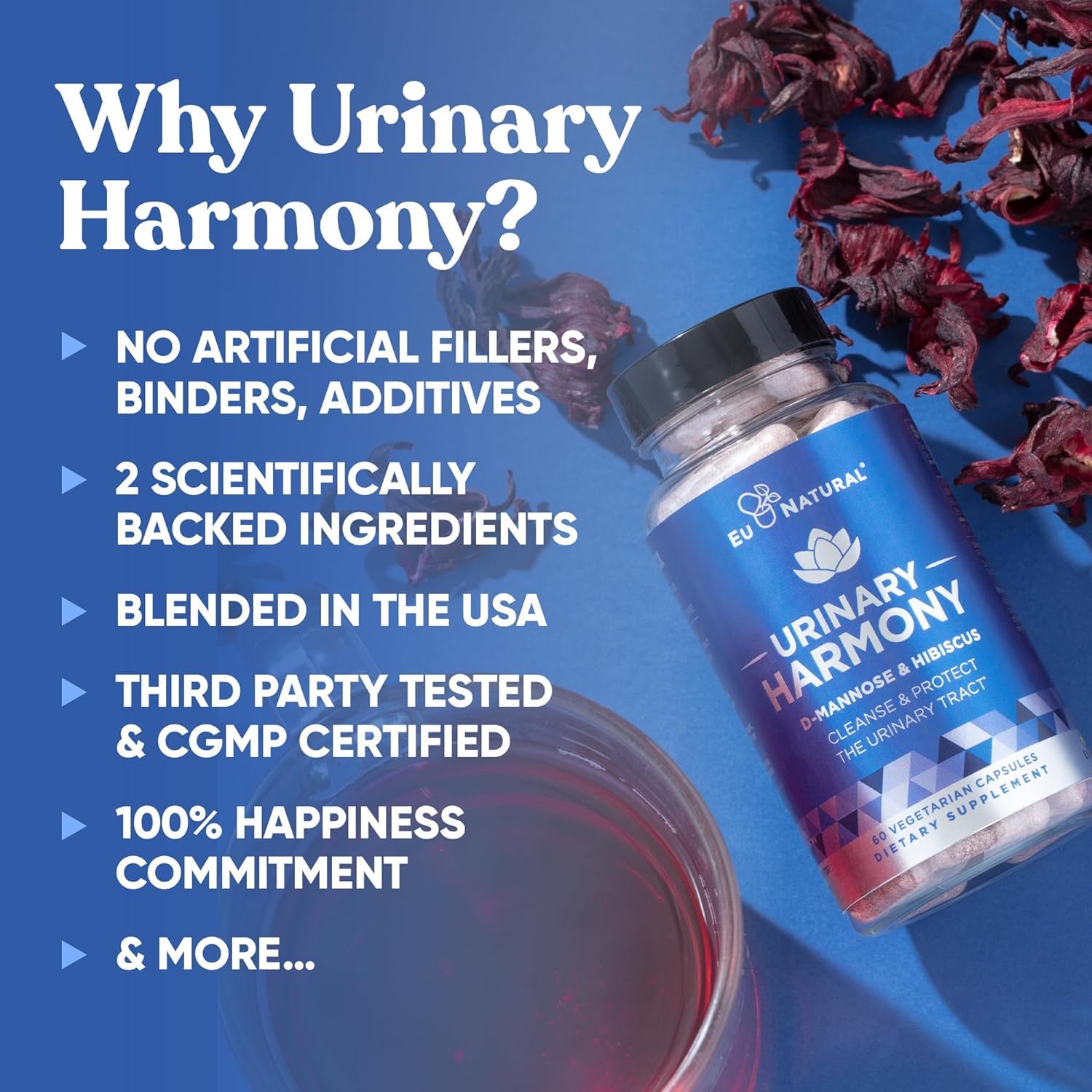 Urinary Harmony D-Mannose Supplement for Urinary Tract Health (60 Fast-Acting Capsules)