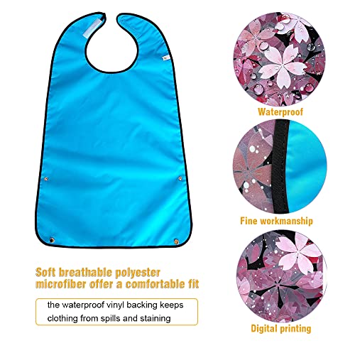 VOPHIA 3-Pack Washable Adult Bibs with Crumb Catcher – Reusable Waterproof Clothing Protectors, Cherry Blossom