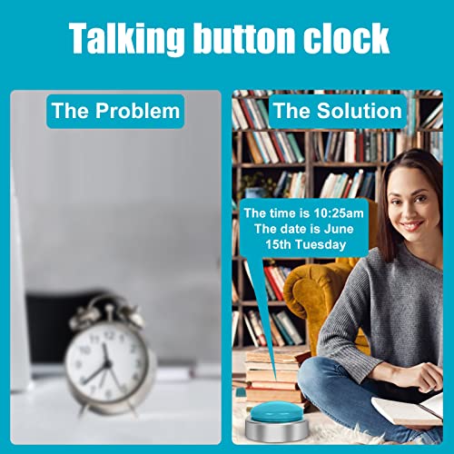 BATVOX Large Talking Button Clock – Silver & Blue, with Volume Control