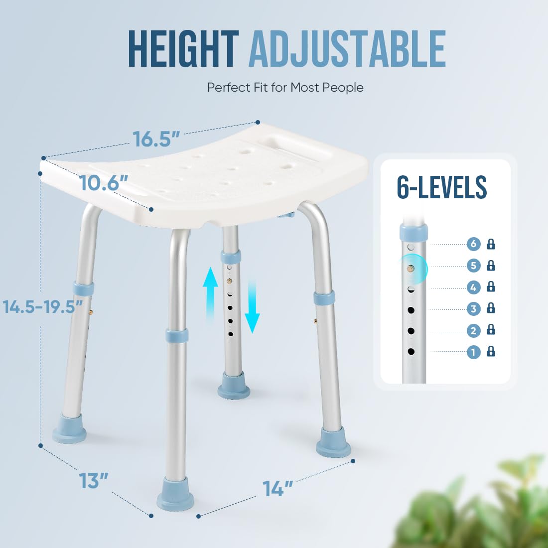 OasisSpace Adjustable Shower Chair – Tool-Free Anti-Slip Bath Stool for Elderly & Disabled