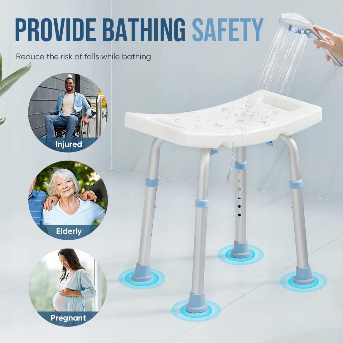 OasisSpace Adjustable Shower Chair – Tool-Free Anti-Slip Bath Stool for Elderly & Disabled