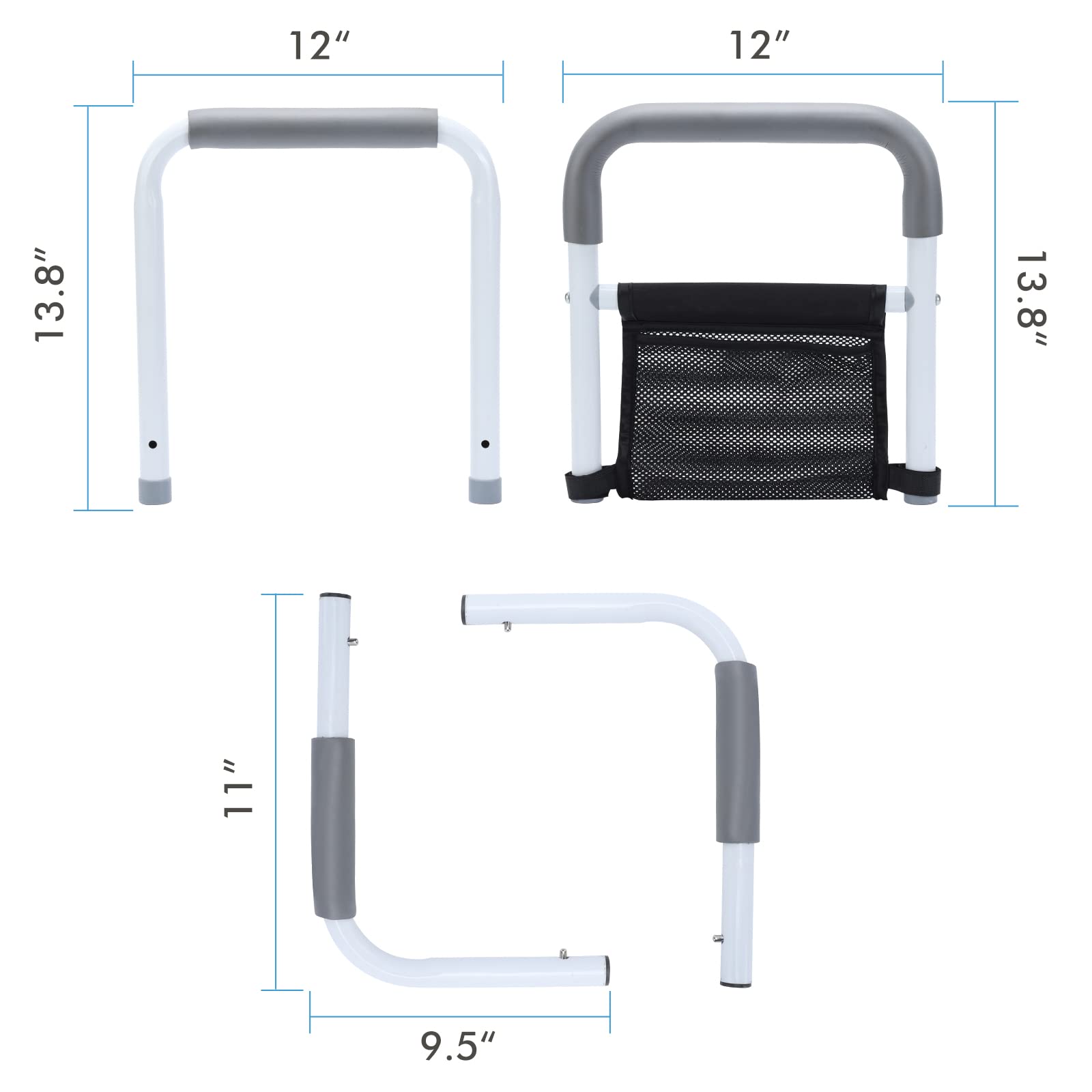 WeHwupe Adjustable Bed Rails for Seniors – White Safety Assist Rail with Storage