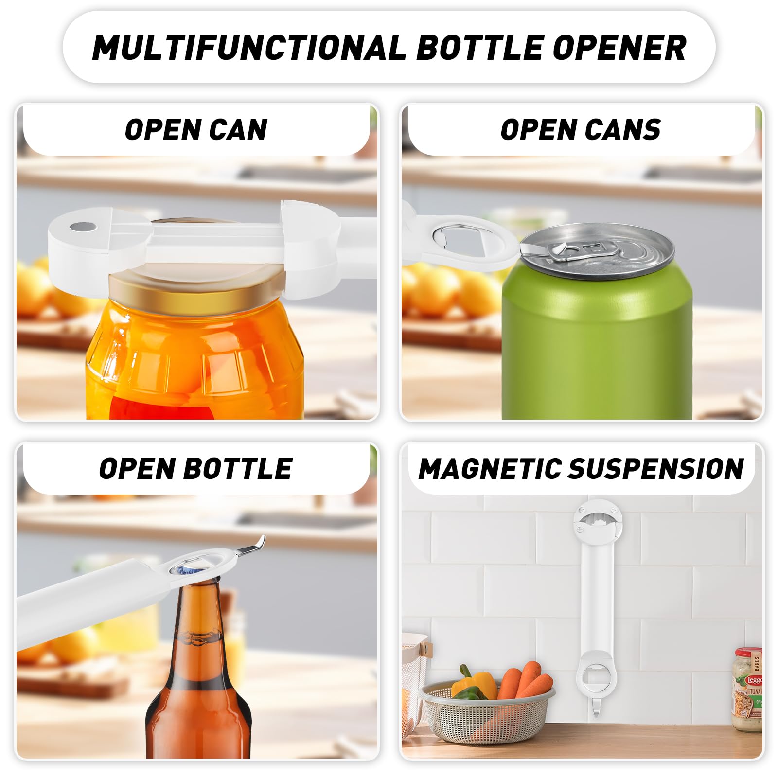 Adjustable Magnetic Jar & Bottle Opener for Seniors (White)