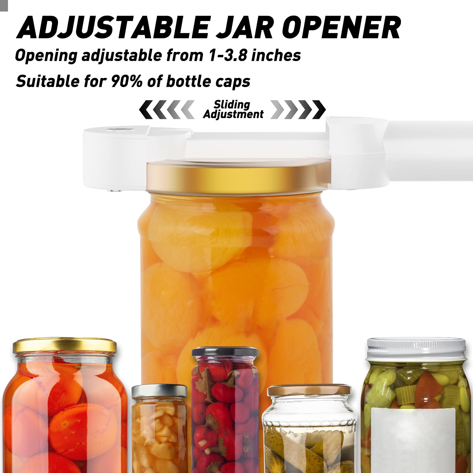 Adjustable Magnetic Jar & Bottle Opener for Seniors (White)