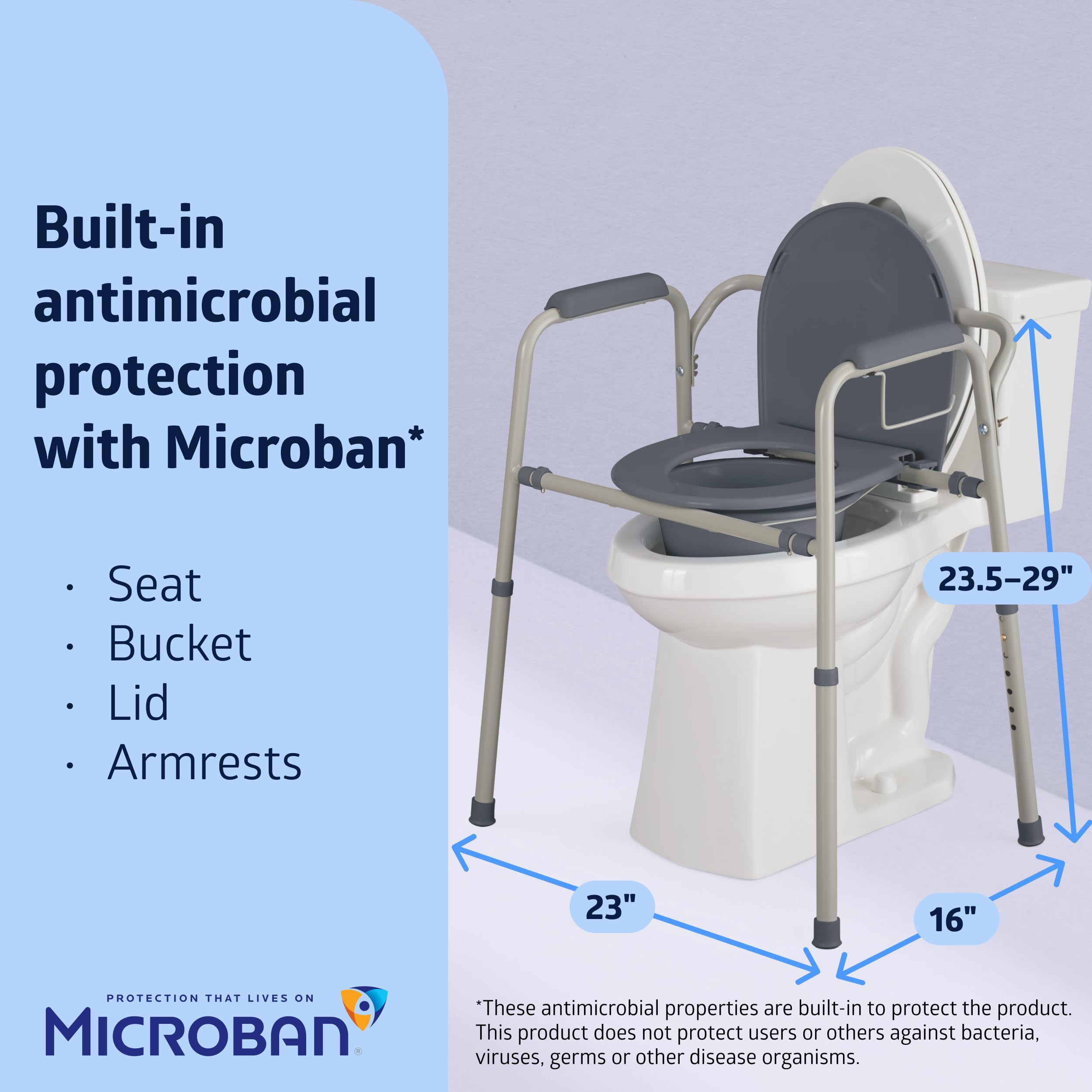 Medline 3-in-1 Steel Bedside Commode – Adjustable, Portable with Microban Protection