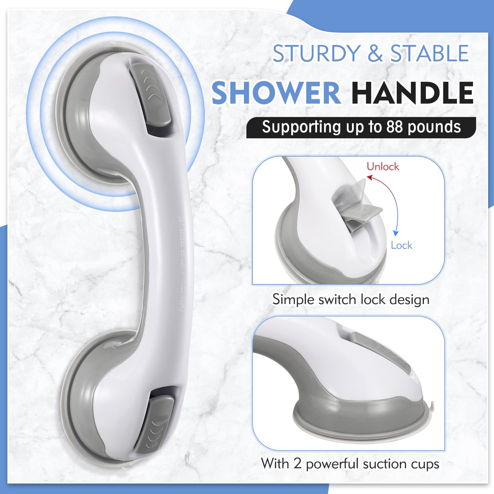 12-Inch Suction Grab Bars for Shower – 2 Pack Bathroom Safety Bars for Seniors