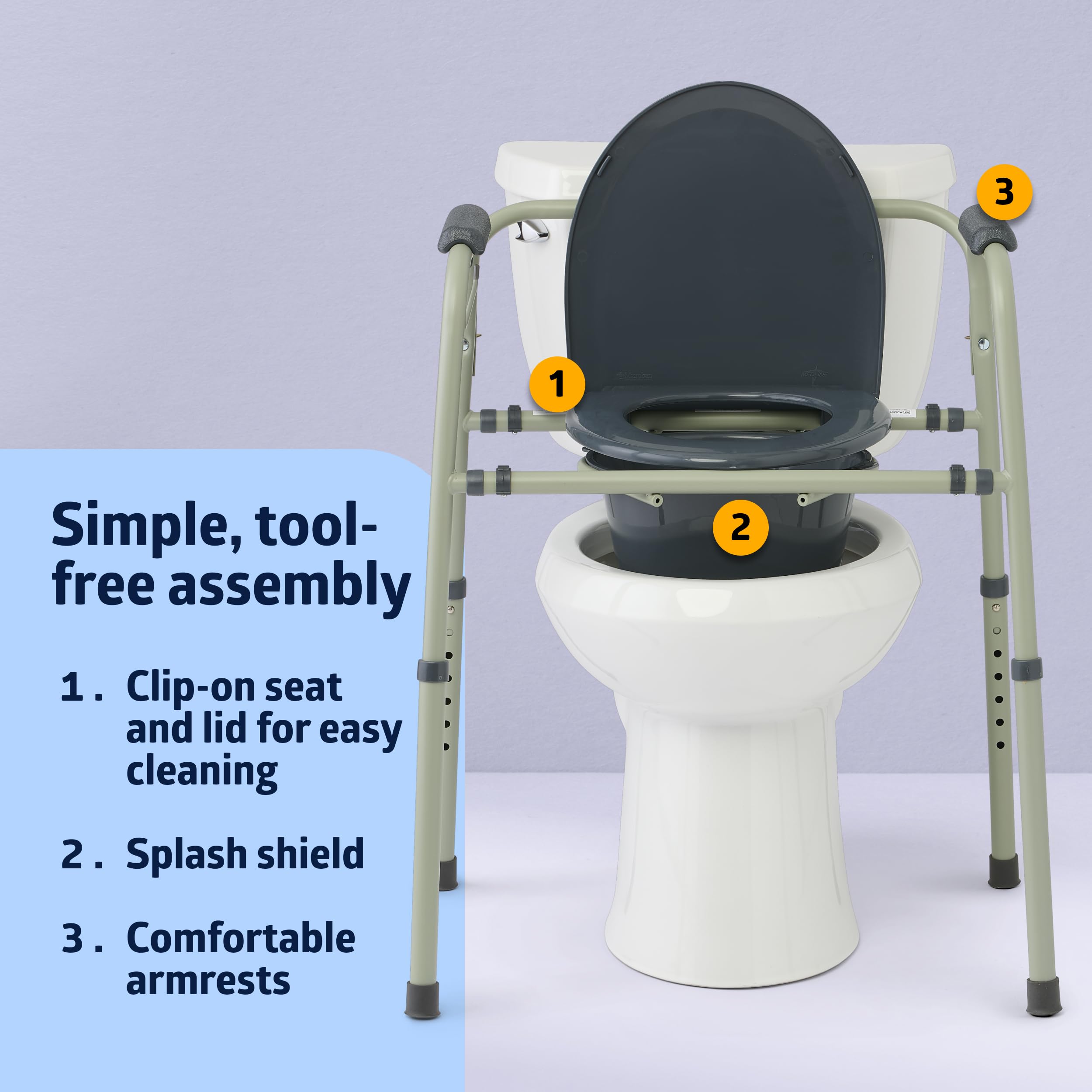 Medline 3-in-1 Steel Bedside Commode – Adjustable, Portable with Microban Protection