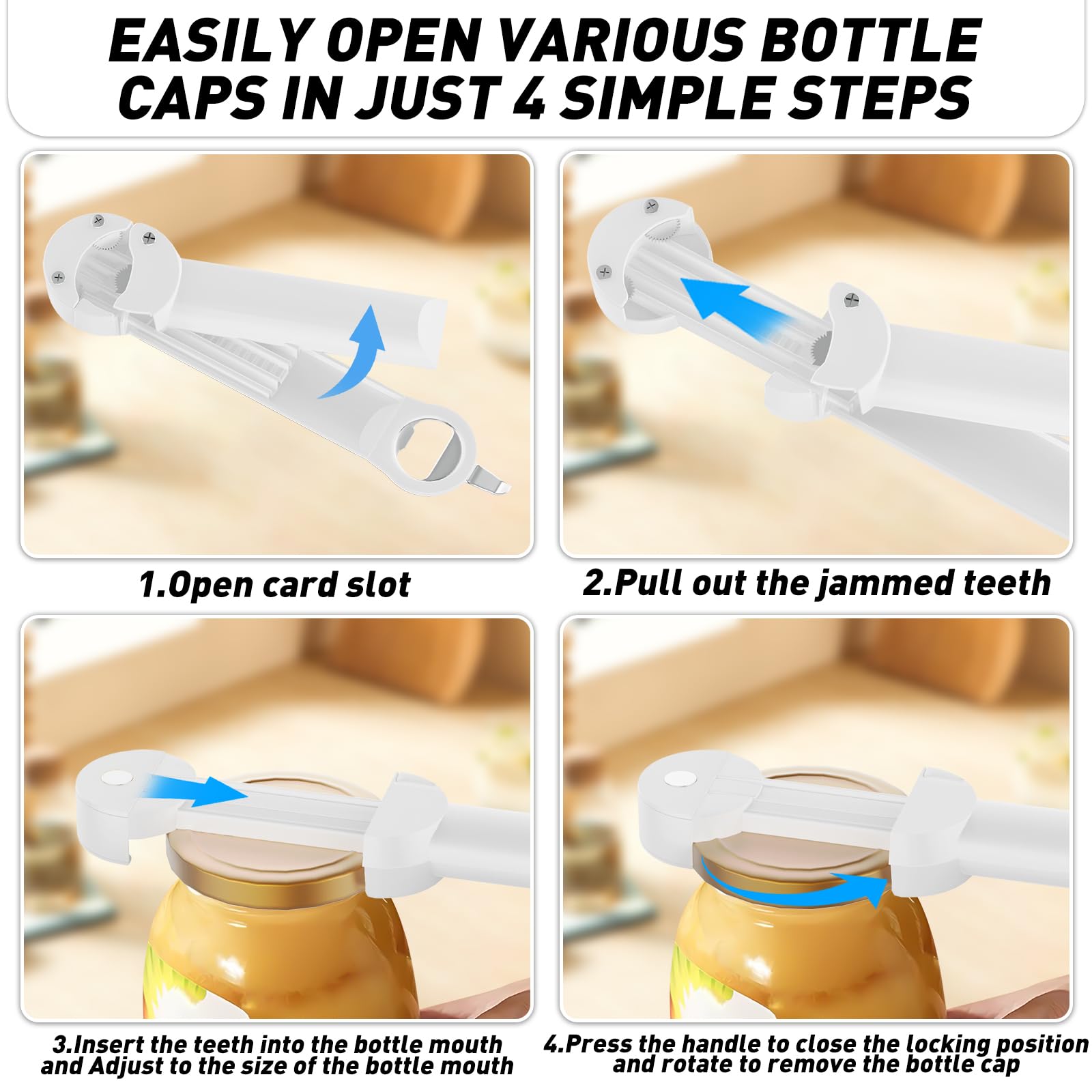 Adjustable Magnetic Jar & Bottle Opener for Seniors (White)