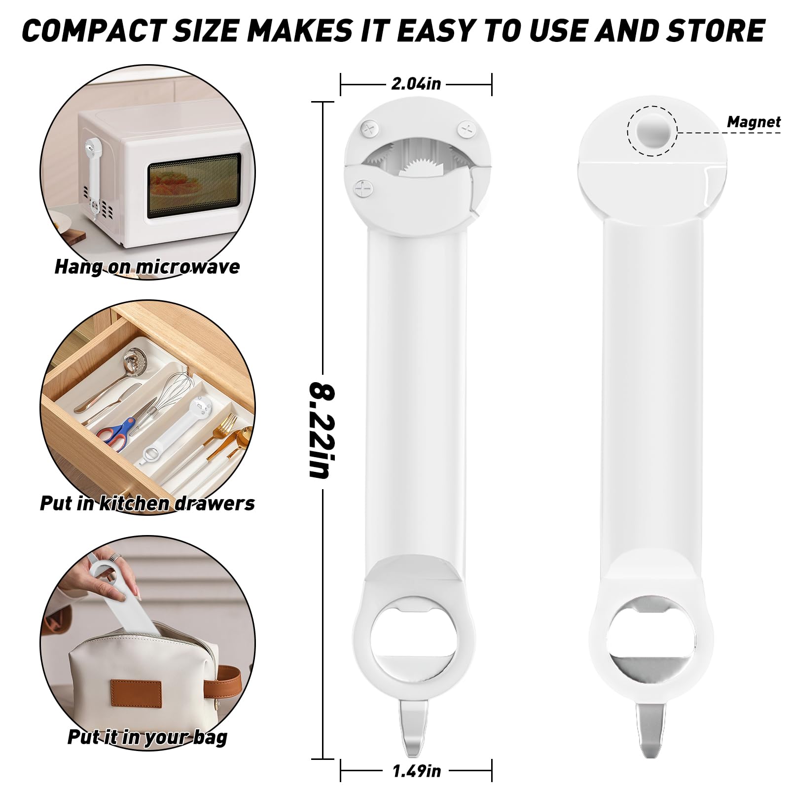 Adjustable Magnetic Jar & Bottle Opener for Seniors (White)