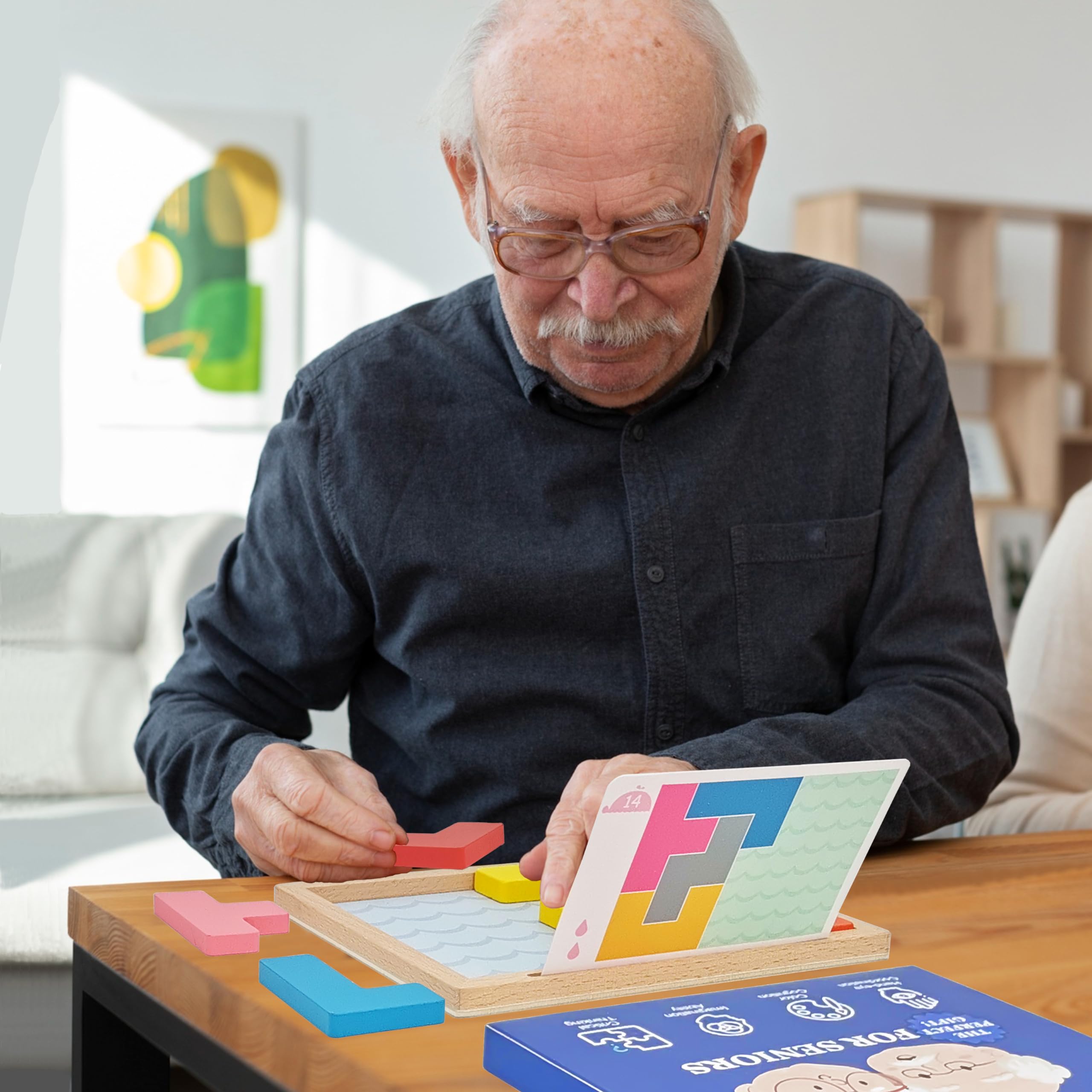 PHIELEY Wooden Tile Matching Game – Memory & Cognitive Activity for Seniors, Alzheimer’s Patients