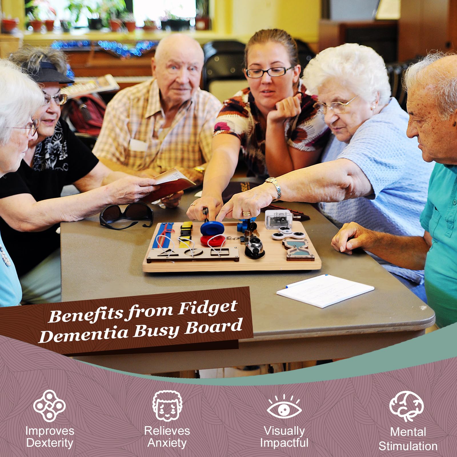 Fewener Fidget Busy Board – Sensory Board for Dementia, Alzheimer’s, Autism, & Anxiety Relief