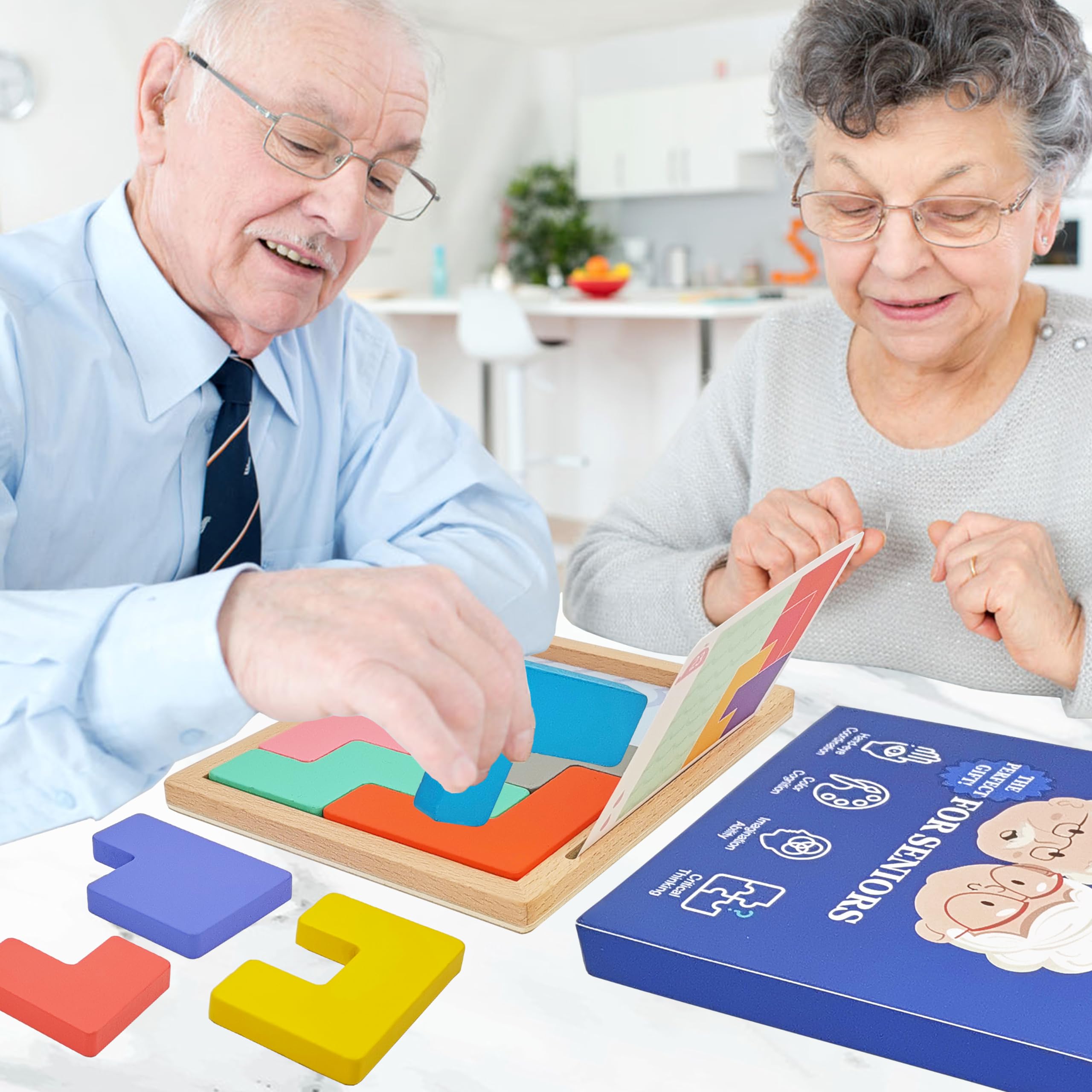 PHIELEY Wooden Tile Matching Game – Memory & Cognitive Activity for Seniors, Alzheimer’s Patients