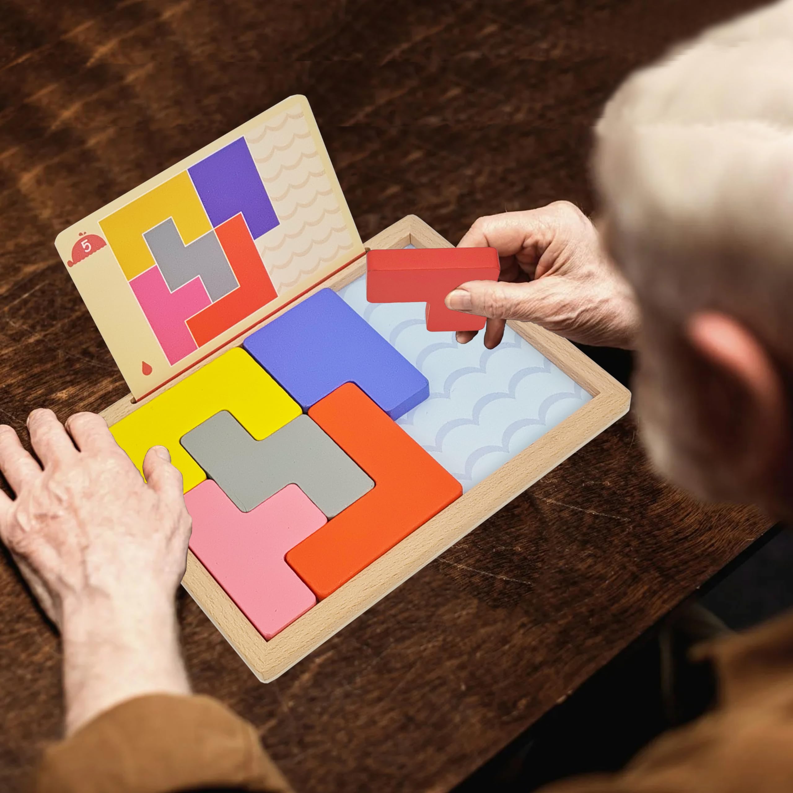 PHIELEY Wooden Tile Matching Game – Memory & Cognitive Activity for Seniors, Alzheimer’s Patients