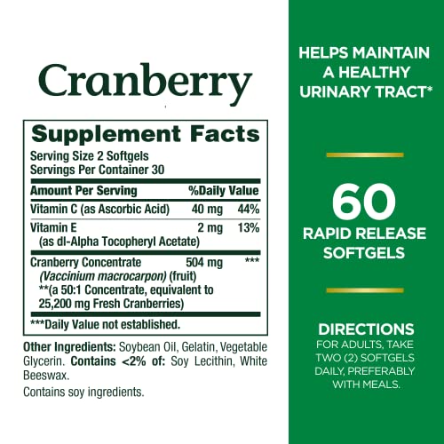 Nature's Bounty Cranberry Softgels Urinary Tract & Immune Health Support - 60 Count