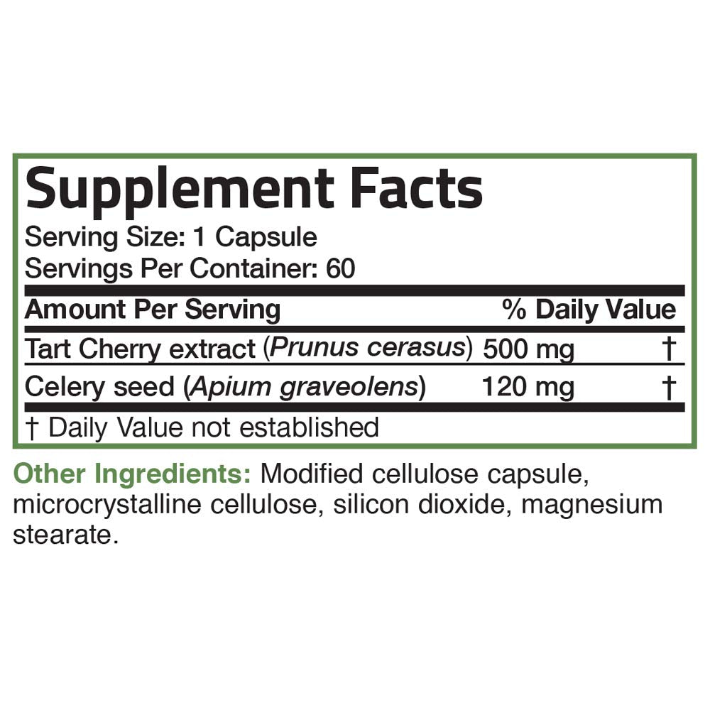 Bronson Tart Cherry Extract + Celery Seed Capsules - Powerful Uric Acid Cleanse 60 Vegetarian Capsules