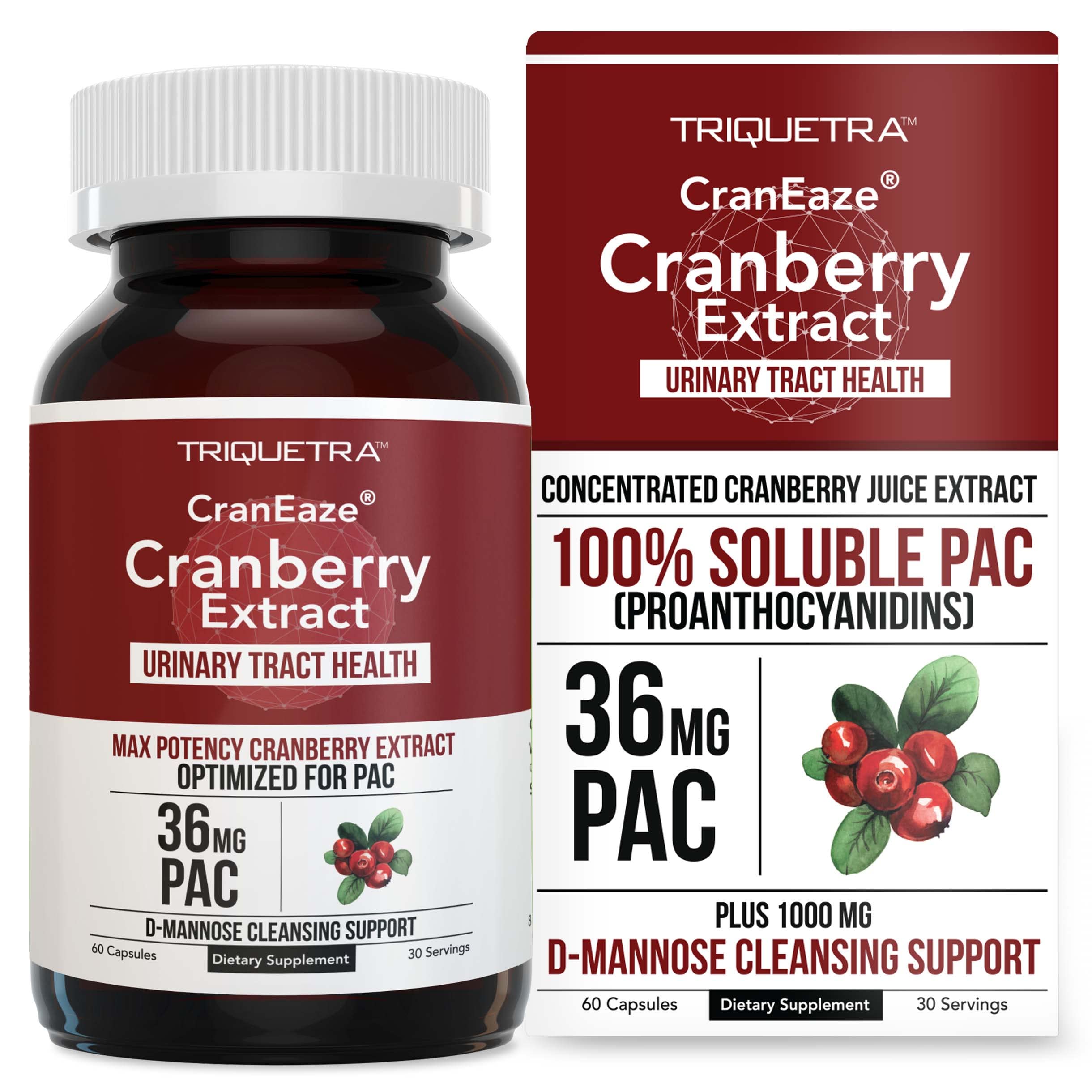 CranEaze® Cranberry Juice Extract Plus D-Mannose - 60 Capsules